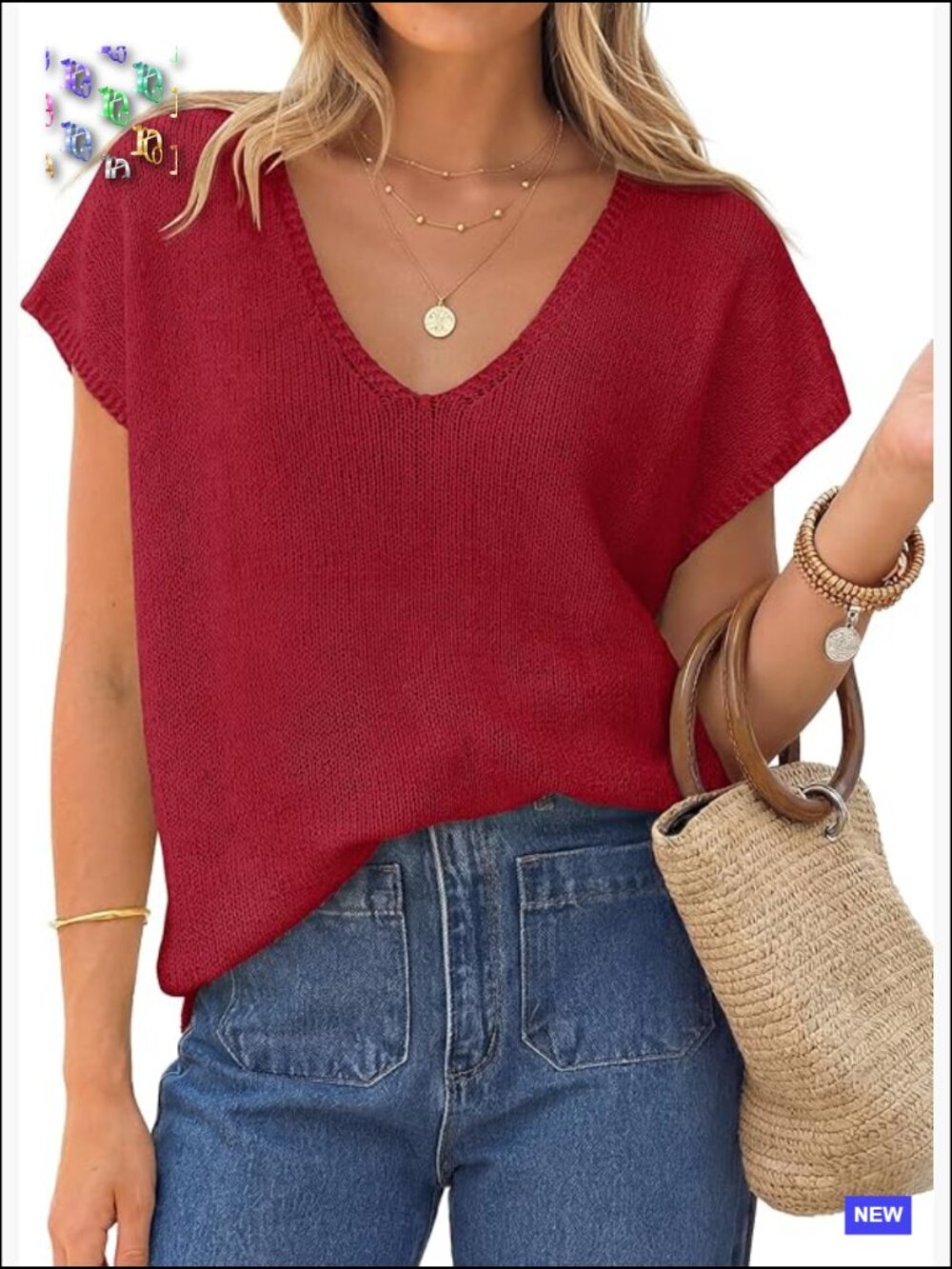 Oversized V-Neck Knit Sweater Vest Cap Sleeve Lightweight Pullover Trending